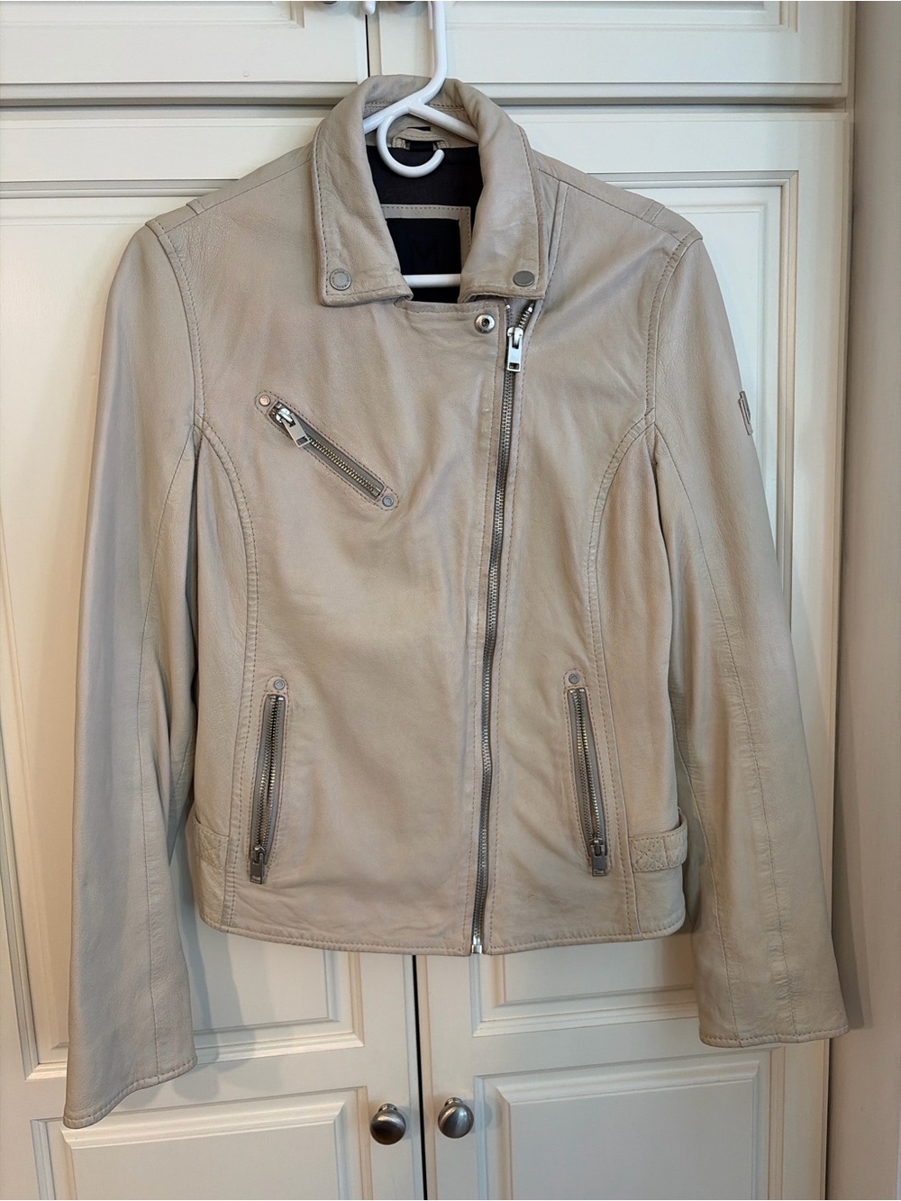 Women's Cream Leather Moto Jacket